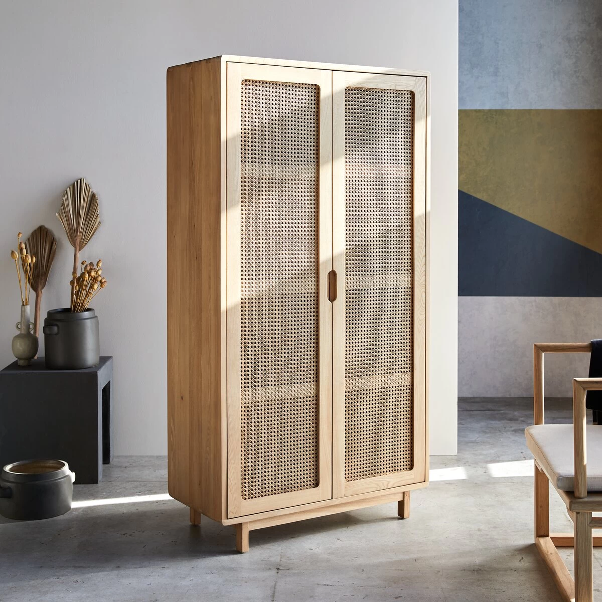 Luis - Armoire De Rangement En Orme Massif Et Cannage – Image 5