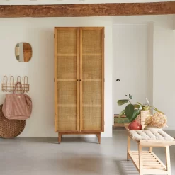 Ninon - Armoire De Rangement En Pin Et Cannage
