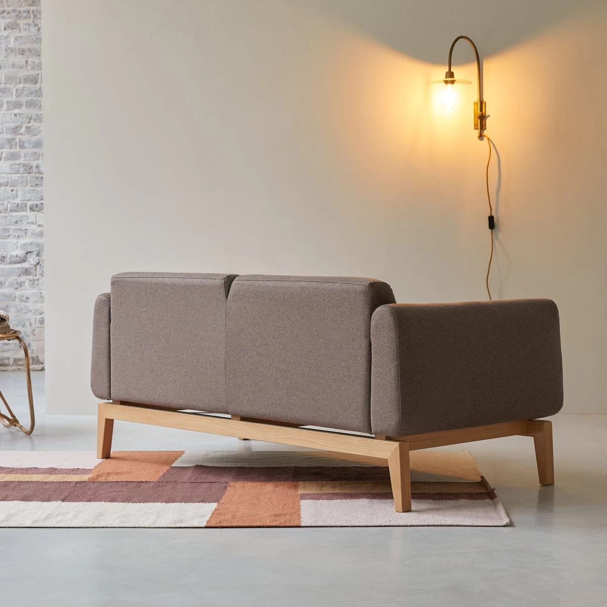 Bjorn - Canapé En Chêne Massif Et Tissu Marron 2 Places – Image 5