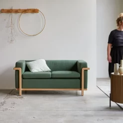 Cobbelwood - Canapé En Chêne Massif Et Tissu Dark Green, 2 Places