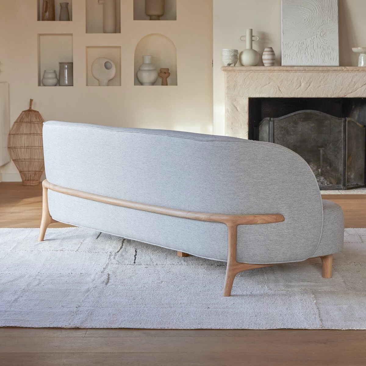 Hoya - Canapé En Chêne Massif Et Tissu Gris 3 Places – Image 4