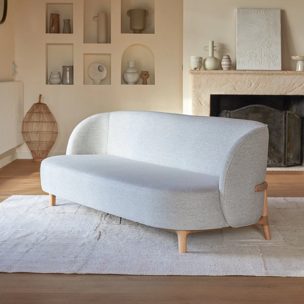 Hoya - Canapé En Chêne Massif Et Tissu Gris 3 Places – Image 5