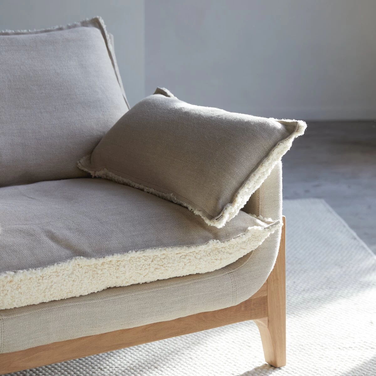 Woodnest - Canapé En Chêne Massif Et Tissu Linen 3 Places – Image 2