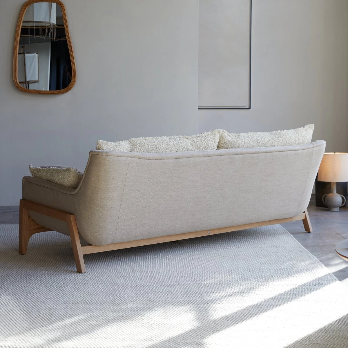 Woodnest - Canapé En Chêne Massif Et Tissu Linen 3 Places – Image 5