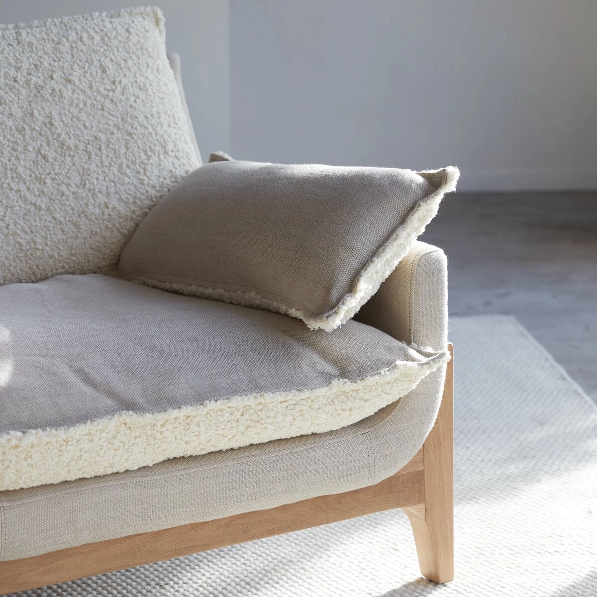 Woodnest - Canapé En Chêne Massif Et Tissu Linen 3 Places – Image 6