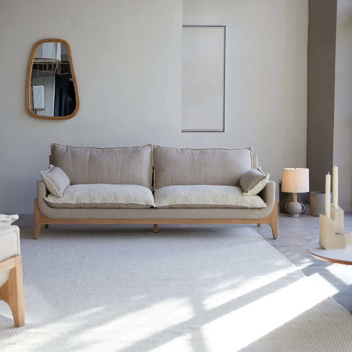 Woodnest - Canapé En Chêne Massif Et Tissu Linen 3 Places – Image 7