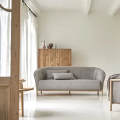 Yas - Canapé En Chêne Massif Et Tissu Gris 2 Places