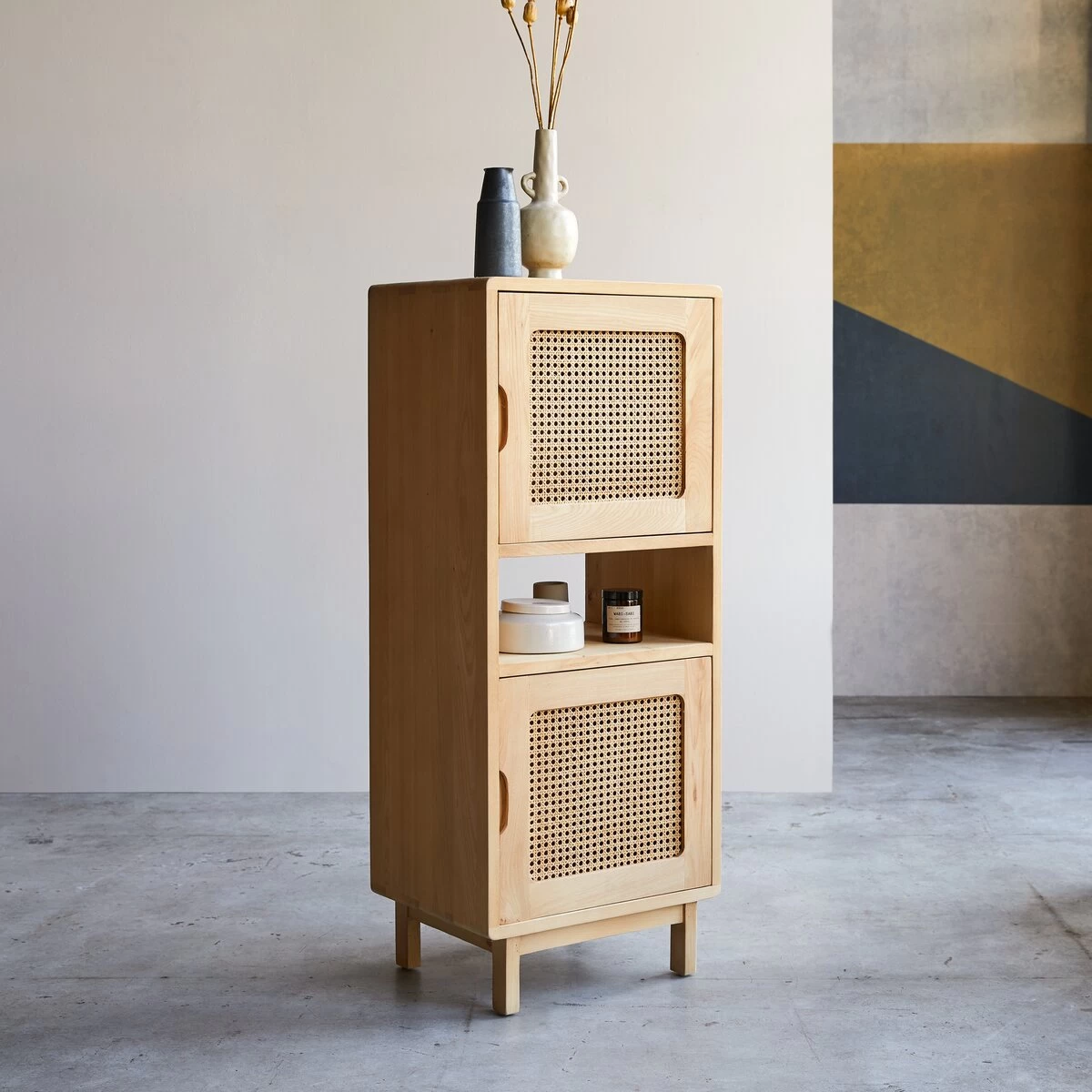 Luis - Colonne Basse En Orme Massif Et Cannage – Image 4