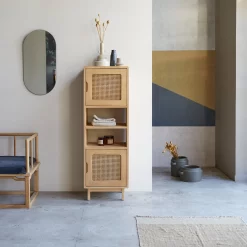 Luis - Colonne Haute En Orme Massif Et Cannage