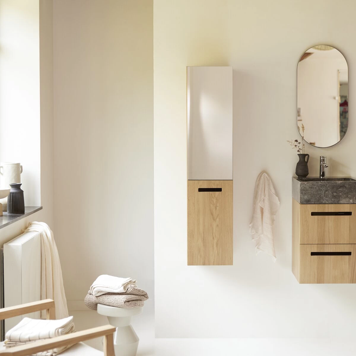 Line - Colonne Miroir En Chêne Massif