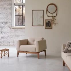 Bjorn - Fauteuil En Chêne Massif Et Tissu écru