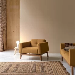 Bjorn - Fauteuil En Chêne Massif Et Tissu Moutarde