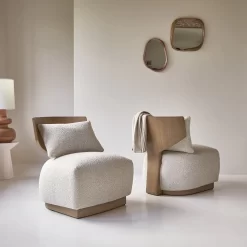 June - Fauteuil En Mindi Massif Et Tissu écru