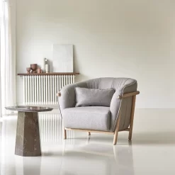 Yas - Fauteuil En Chêne Massif Et Tissu Gris