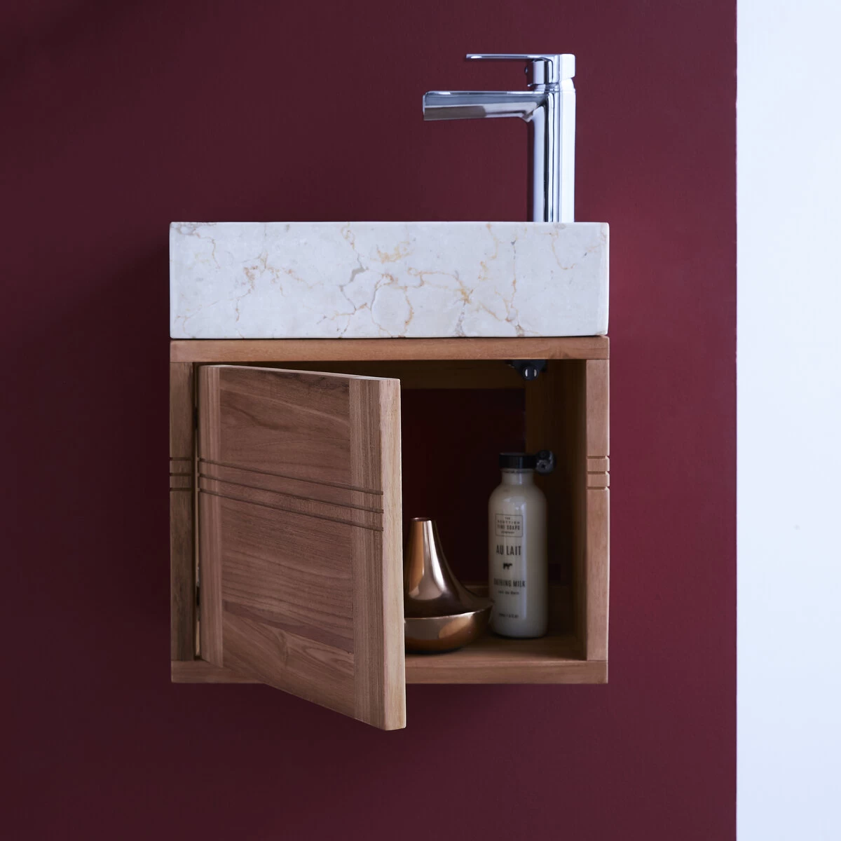 Basic - Meuble Lave Main En Teck Massif Et Marbre Cream – Image 2