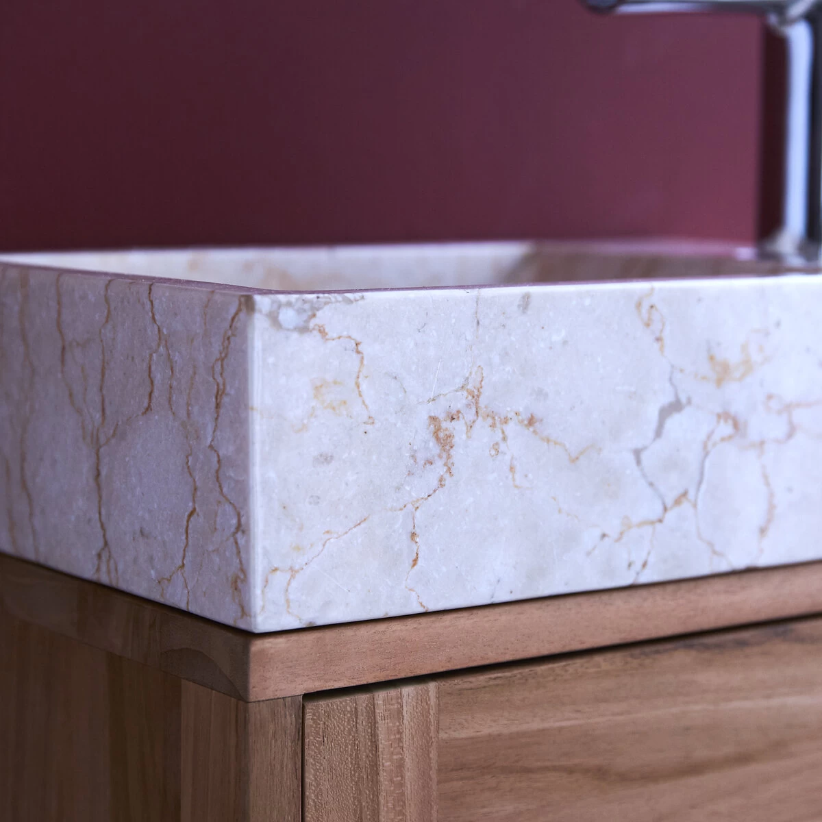 Basic - Meuble Lave Main En Teck Massif Et Marbre Cream – Image 3