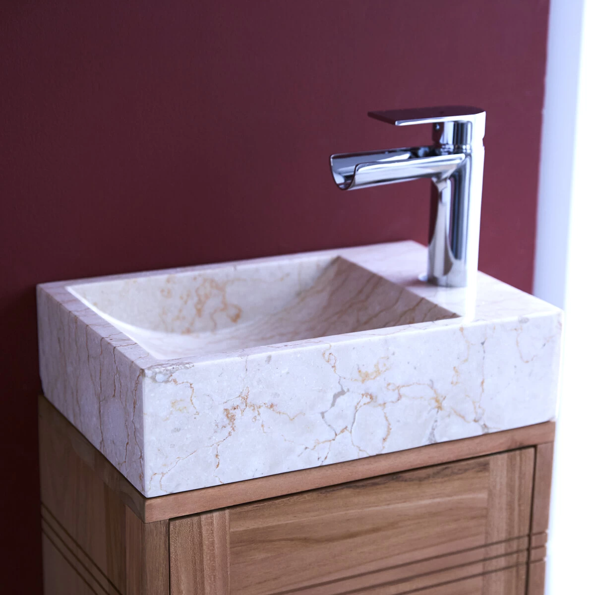 Basic - Meuble Lave Main En Teck Massif Et Marbre Cream – Image 5