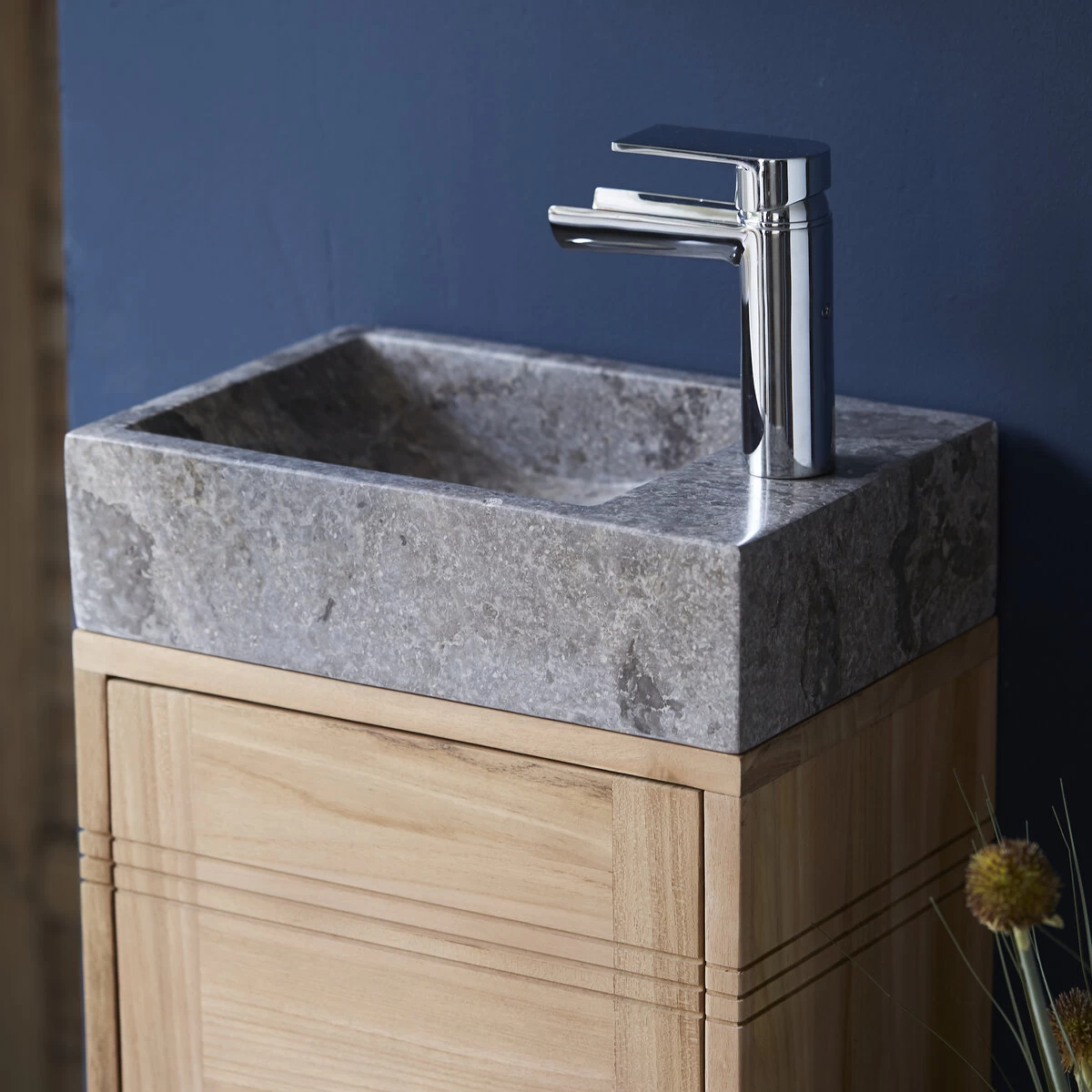 Basic - Meuble Lave Main En Teck Massif Et Marbre Grey – Image 4