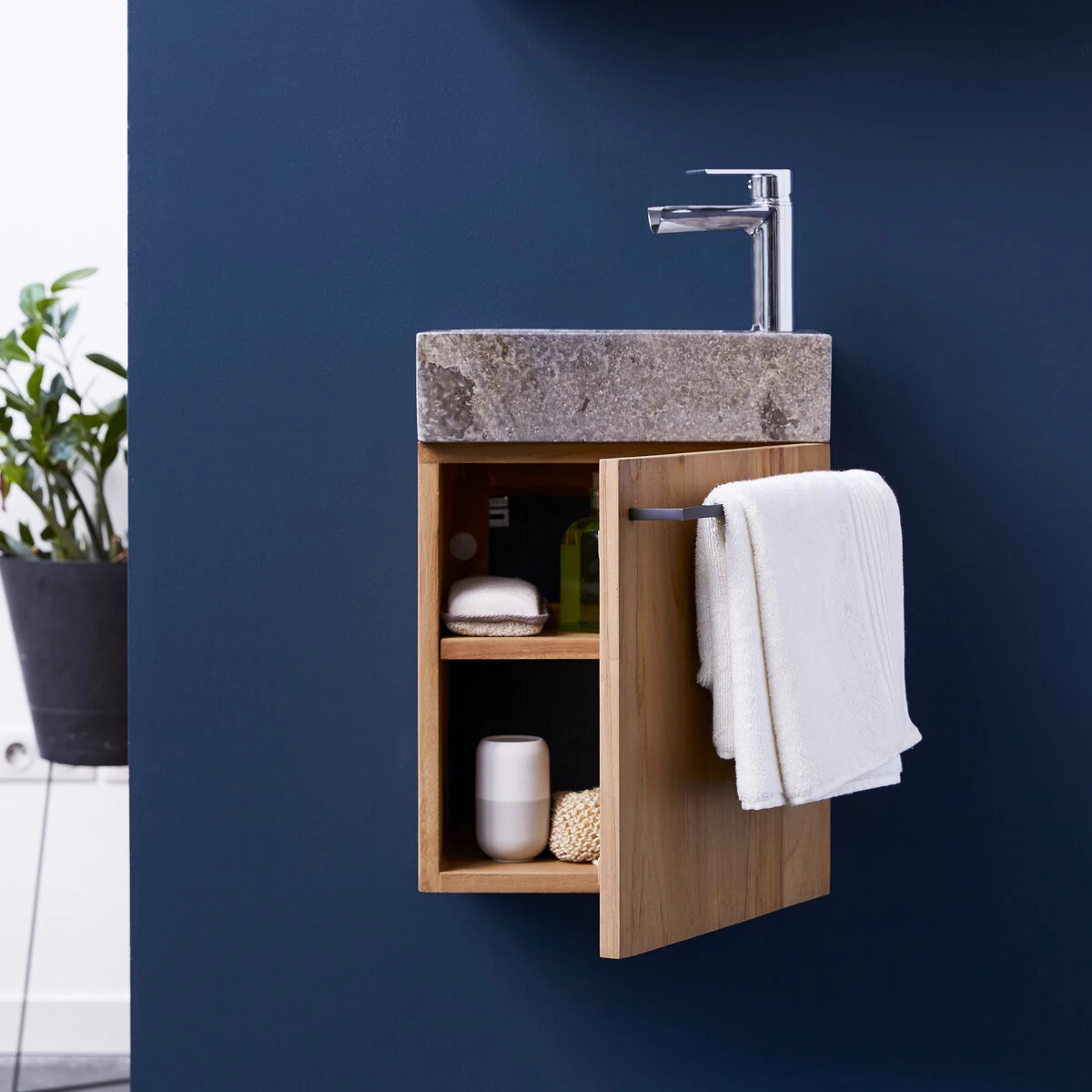 Stelle - Meuble Lave Main En Teck Massif Et Marbre Grey – Image 2