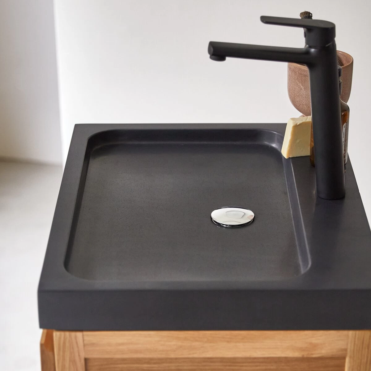 Easy - Meuble Salle De Bain En Chêne Massif Et Pierre De Lave 60 Cm – Image 5