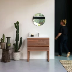 Edgar - Meuble Salle De Bain En Noyer Massif Et Terrazzo Premium Moon 80 Cm