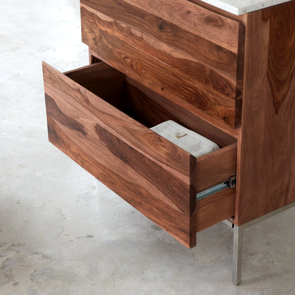 Nova - Meuble Salle De Bain En Palissandre Massif Et Terrazzo Premium Moon 80 – Image 3