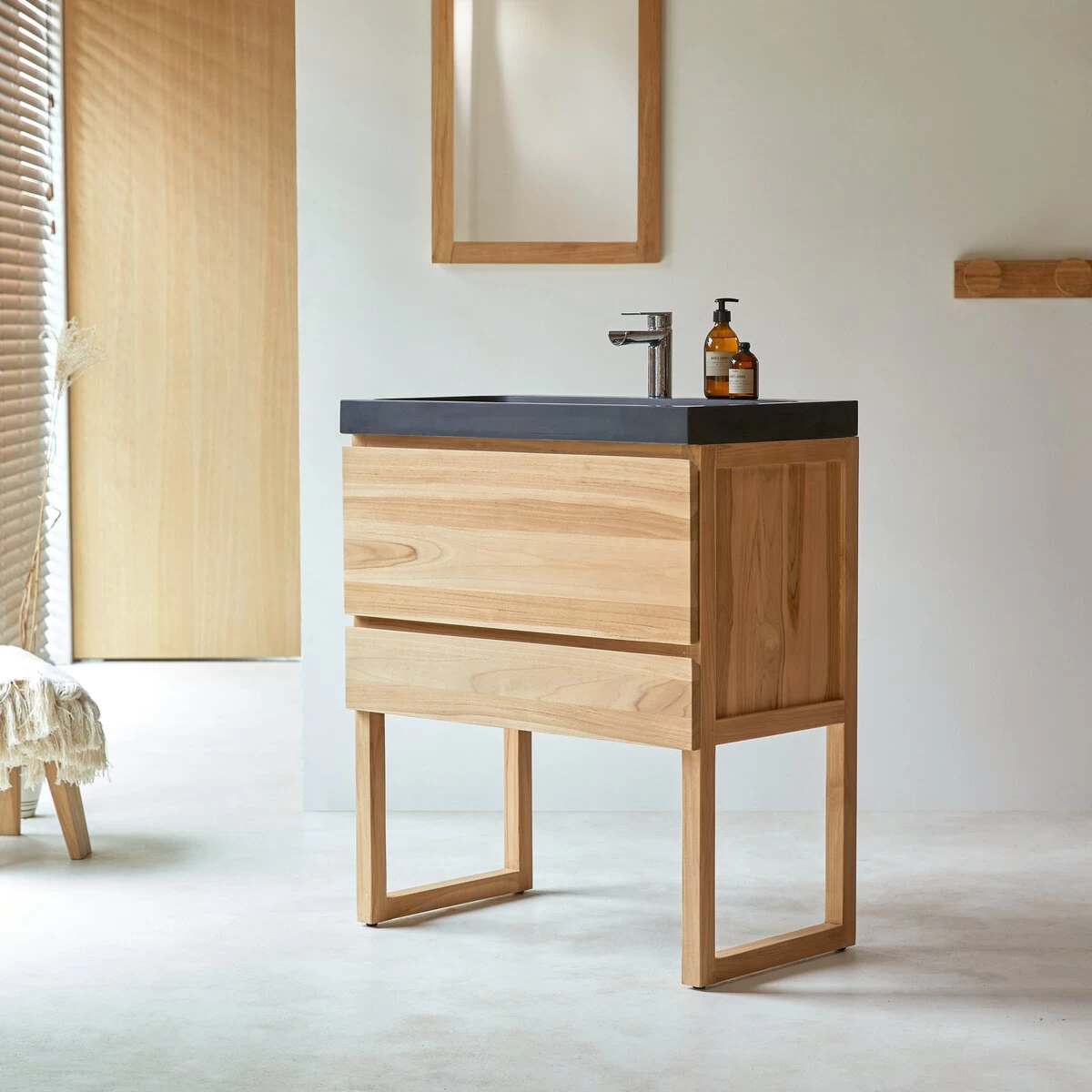 Edgar - Meuble Salle De Bain En Teck Massif Et Pierre De Lave 80 Cm – Image 4