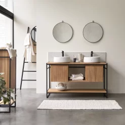 Michal - Meuble Sous Vasque En Teck Massif Et Métal 140 Cm