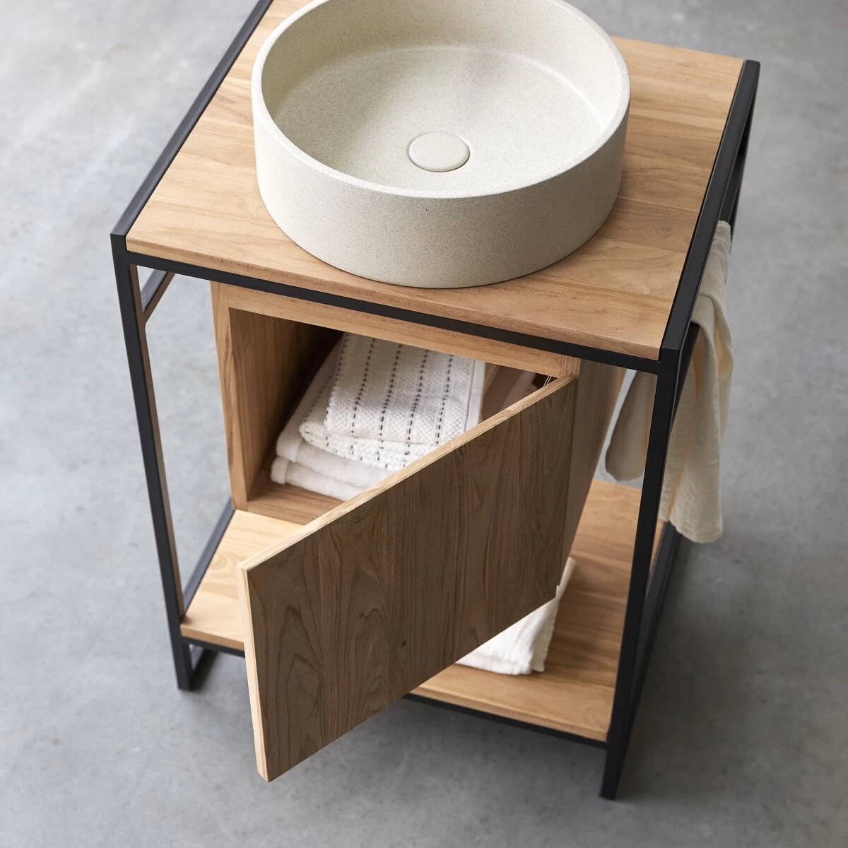 Michal - Meuble Sous Vasque En Teck Massif Et Métal 60 Cm – Image 2