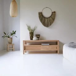Anton - Meuble TV En Teck Massif 130 Cm