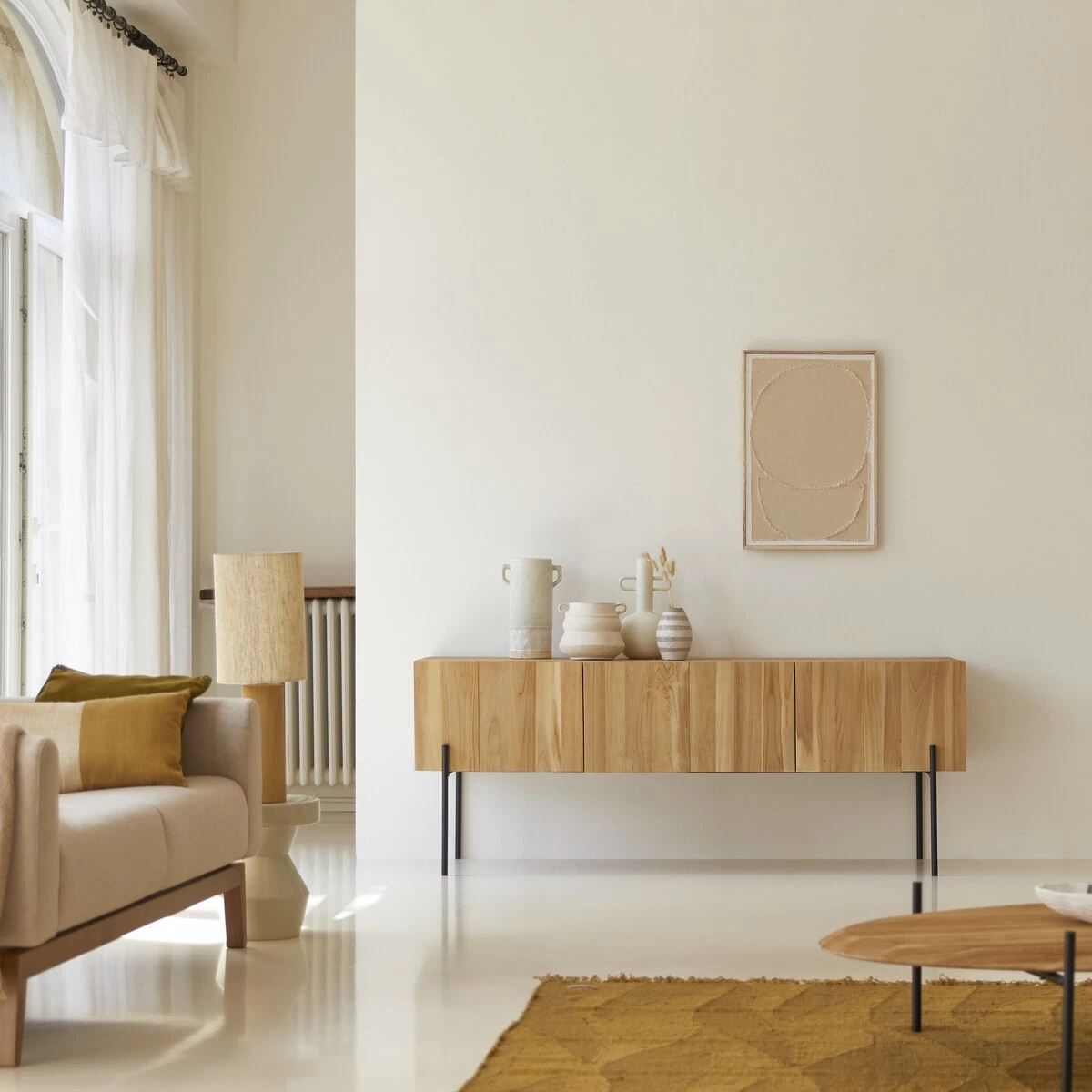 Honorine - Meuble TV Haut En Teck Massif 170 Cm