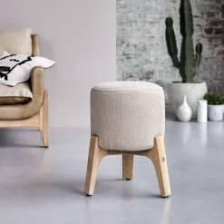 Drum - Pouf Linen En Chêne Massif