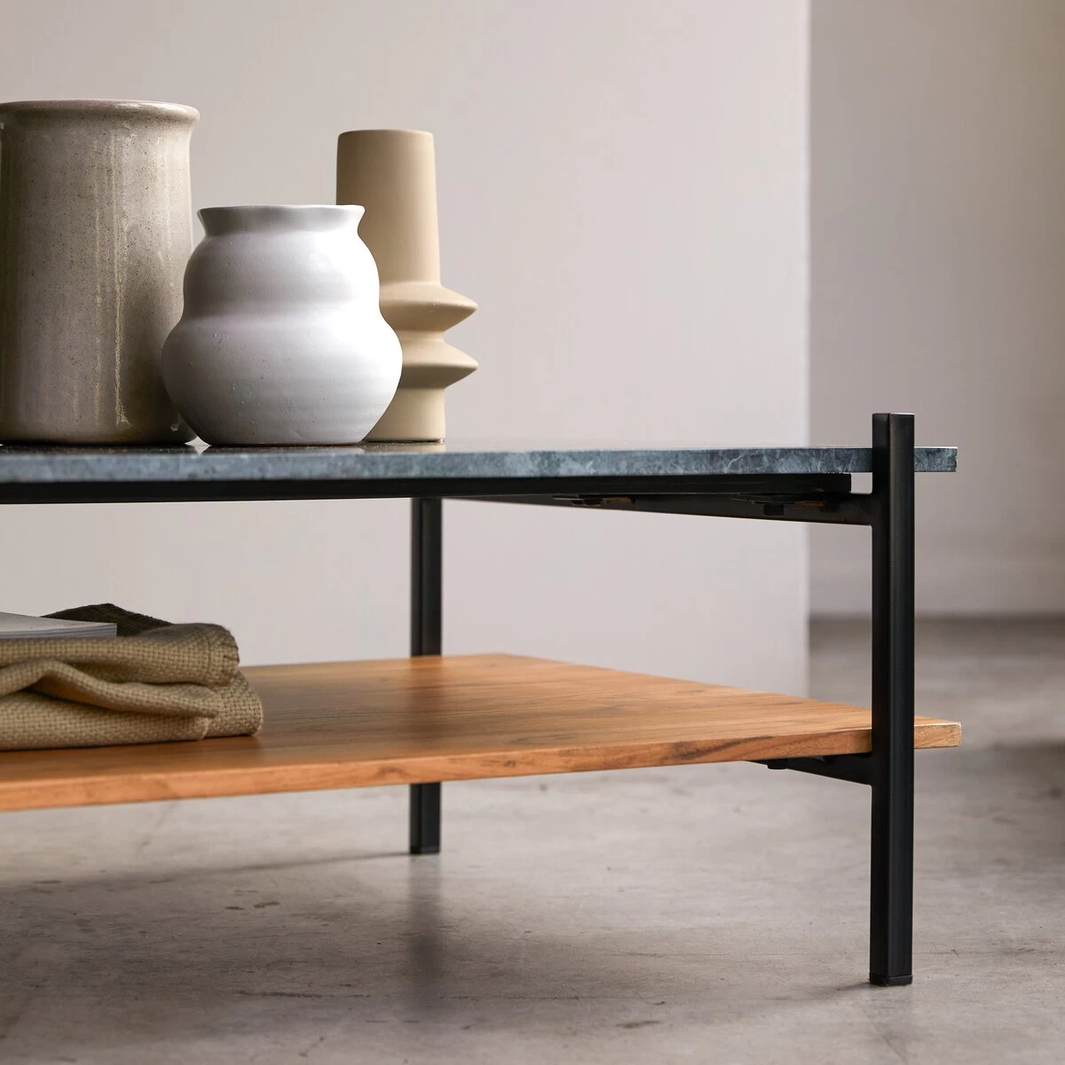 Edit - Table Basse En Acacia Massif Et Marbre – Image 5