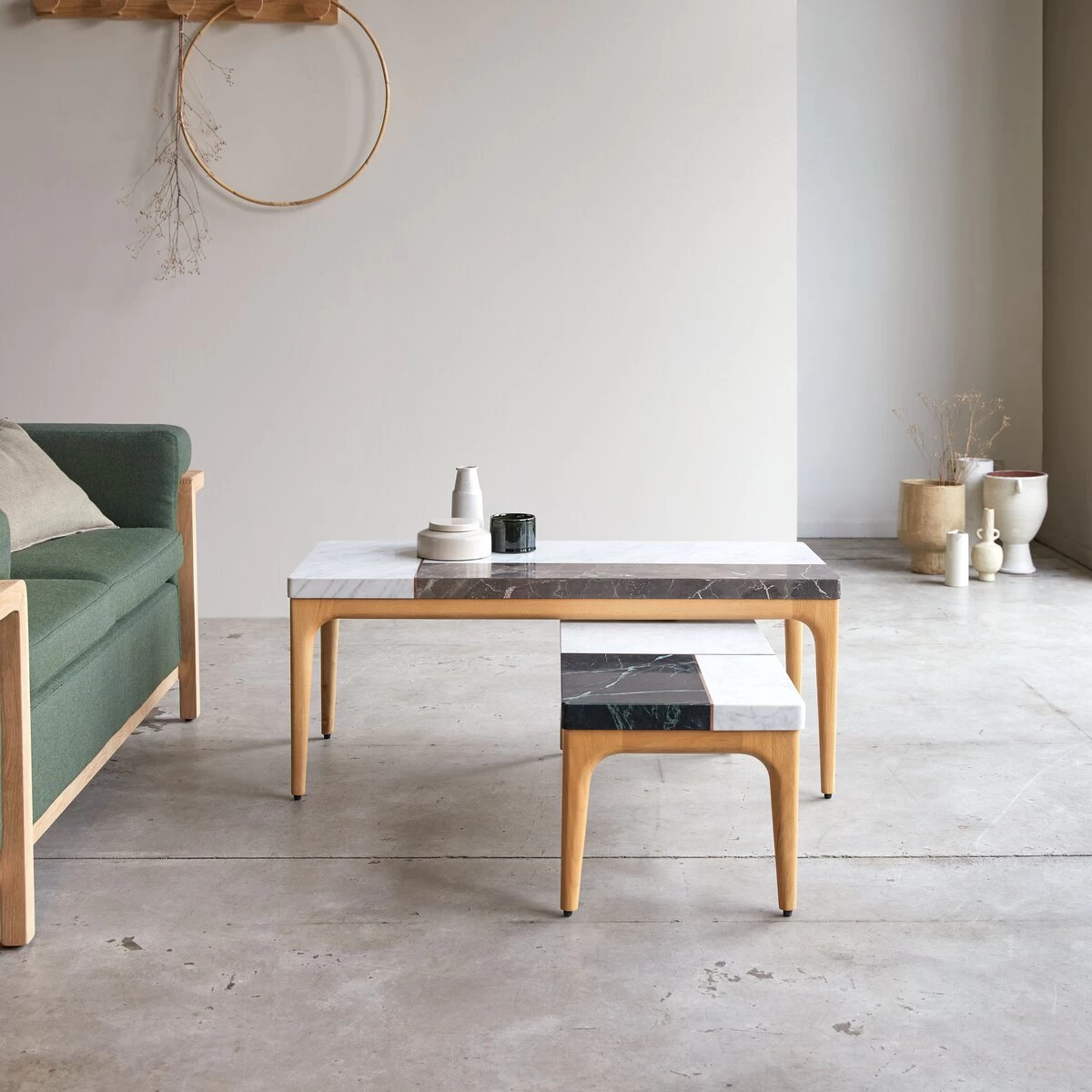 Stonepiet - Table Basse En Chêne Massif Et Marbre 111x48 Cm – Image 5