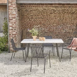 Elio - Table De Jardin Rectangulaire En Terrazzo Premium Et Métal Brown 4/6 Pers.