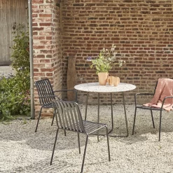 Elio - Table De Jardin Ronde En Terrazzo Premium Et Métal Brown 4 Pers.