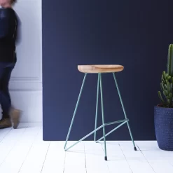 Mari - Tabouret Haut En Frêne Massif Et Métal Lichen