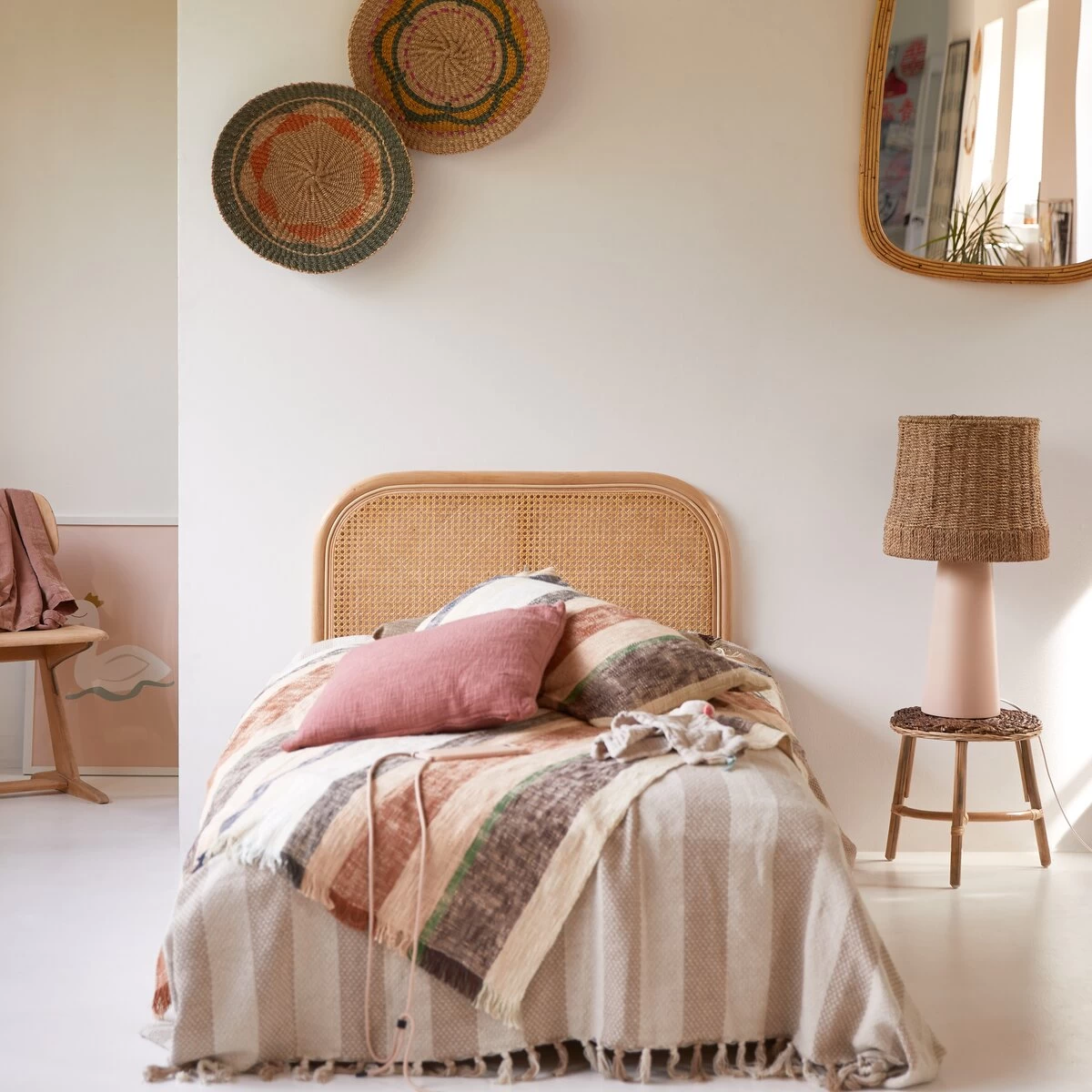 Joséphine - Tête De Lit Enfant En Rotin Cannée 90 Cm